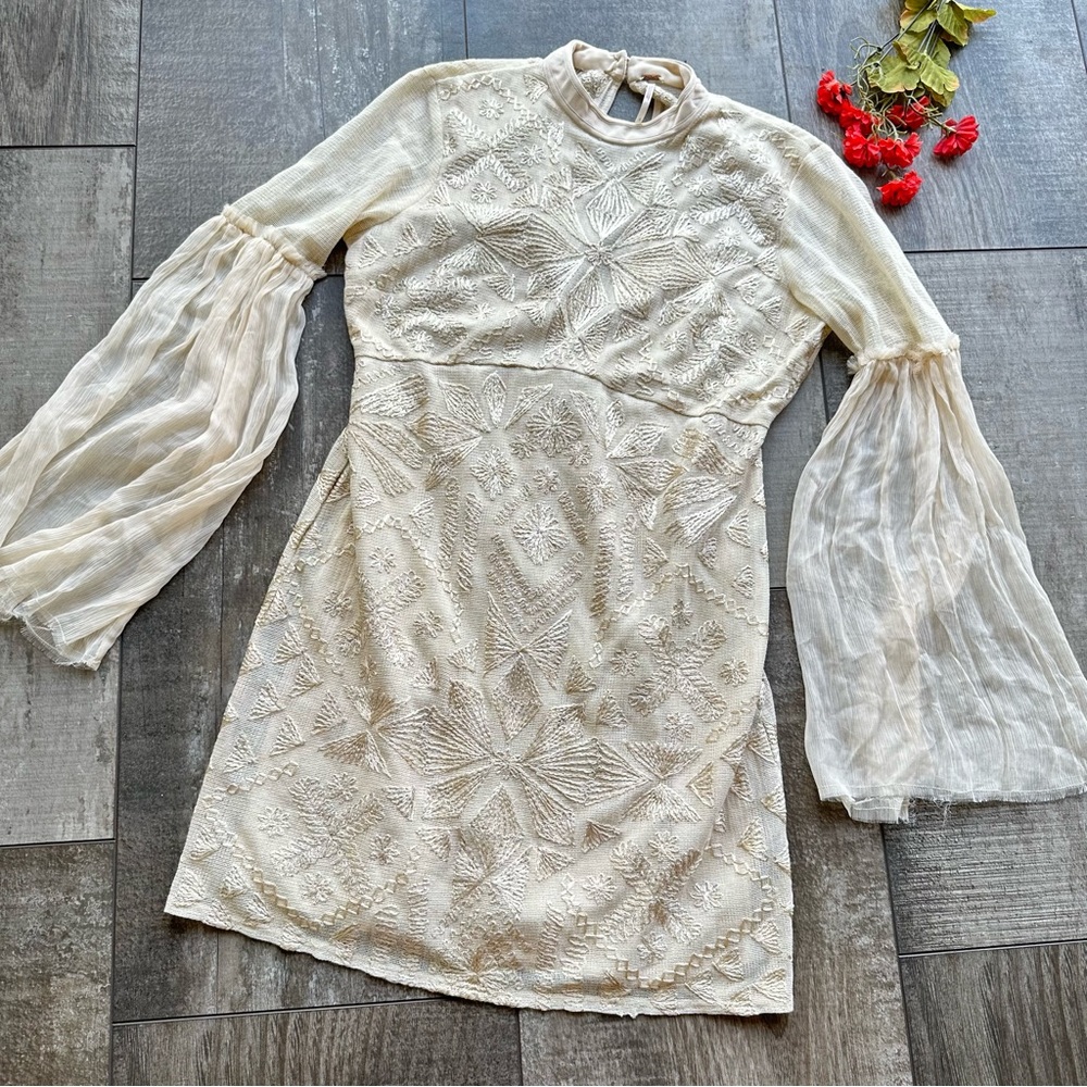 Free People Cleo Mini Dress SZ 2 Beige